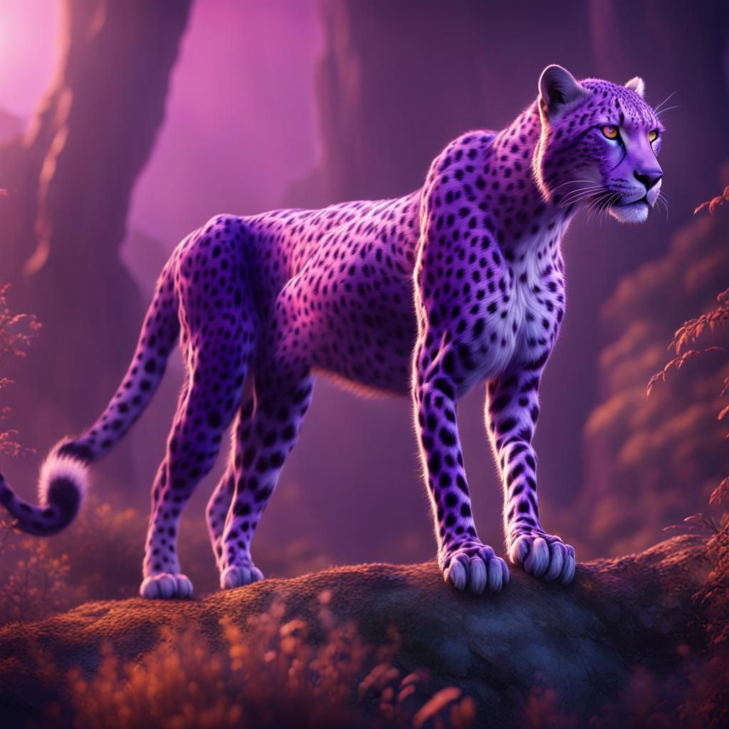 Fantastical Purple Cheetah in Detailed Matte Painting