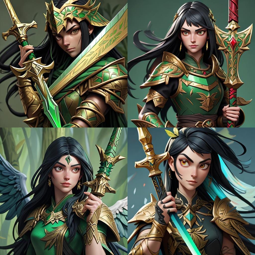 Fantasy Girl in Armor with Wings and Sword