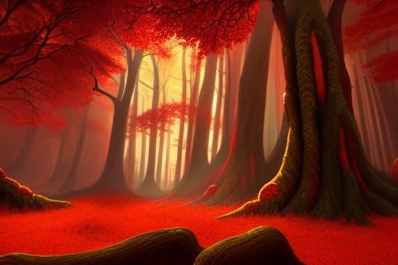 Fantastical Forest Sanctuary in Gold, Red, and Orange