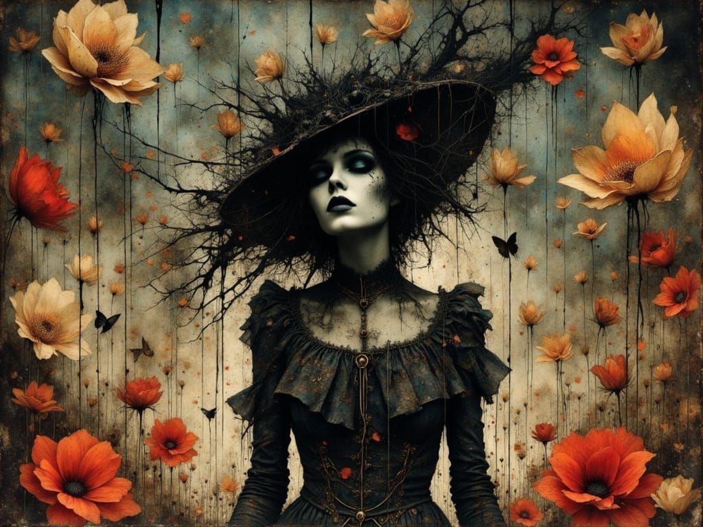 Goth Grunge Figure in Psychedelic Surreal Art