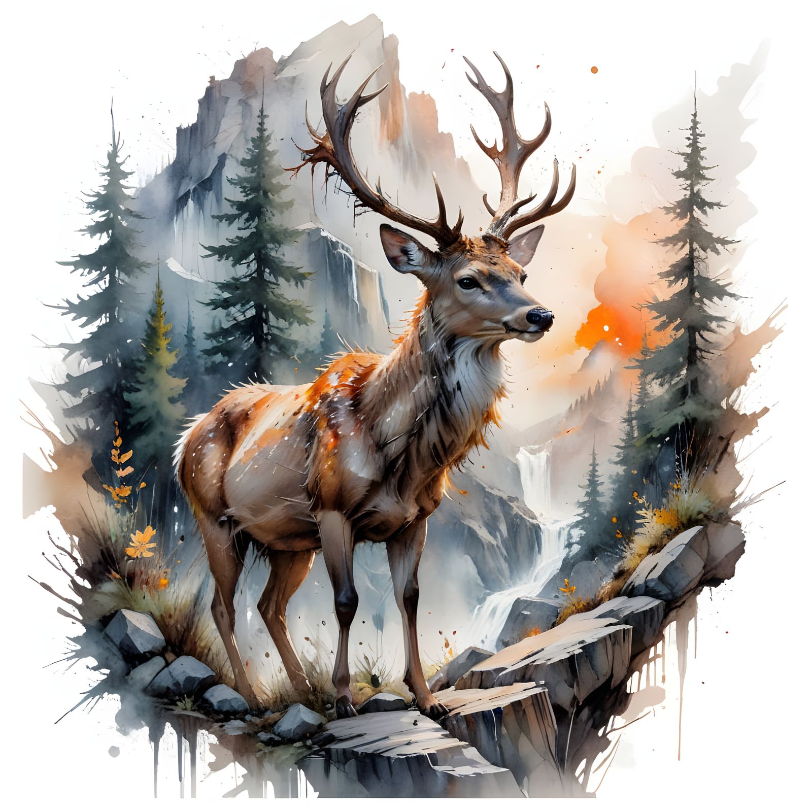 Majestic Deer in Serene Mountain Landscape