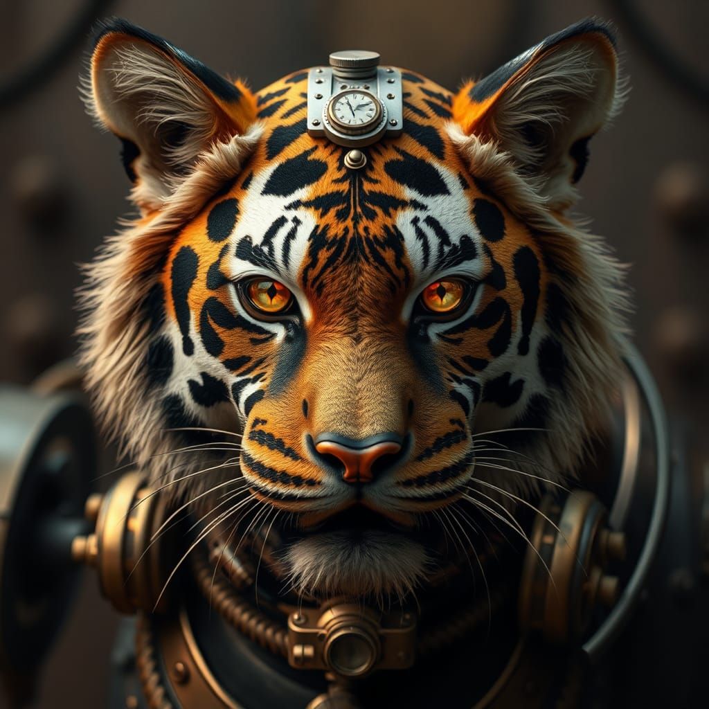 Steampunk Tiger: Mechanical Art in Bronze and Gold