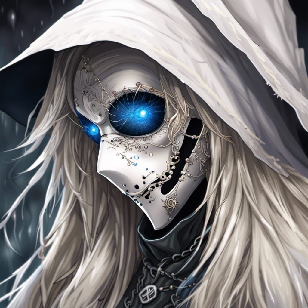 Anime Plague Doctor with Tears, Detailed Close-Up