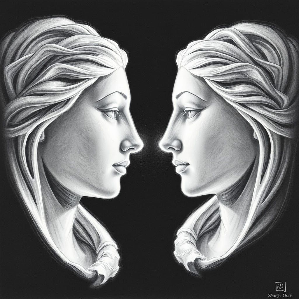 Ethereal Female Faces in Minimalist Sketch Style