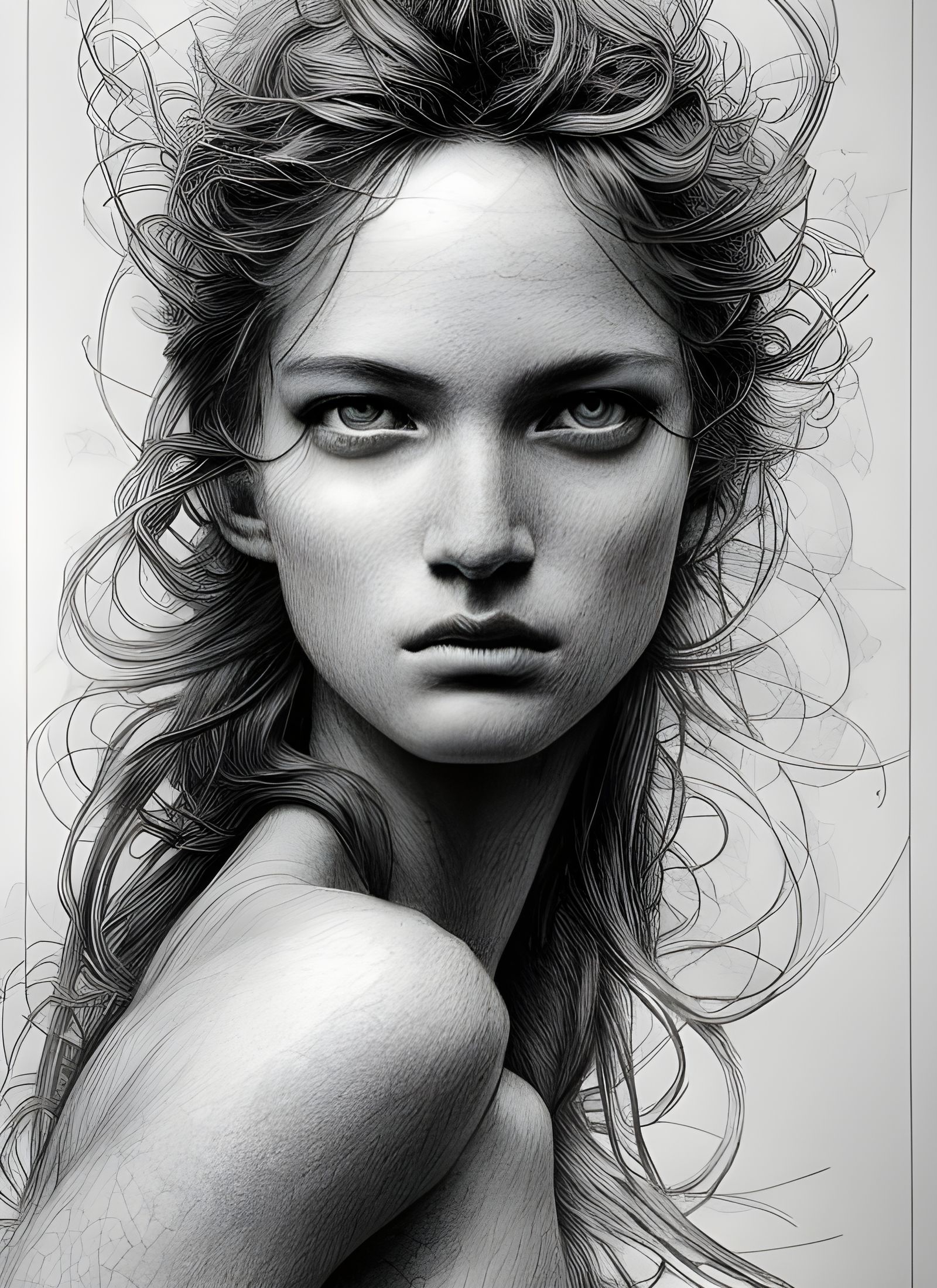 Detailed Pencil Sketch Portrait in Black and White