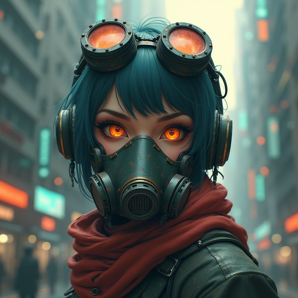 Cyberpunk Woman in Dystopian Cityscape