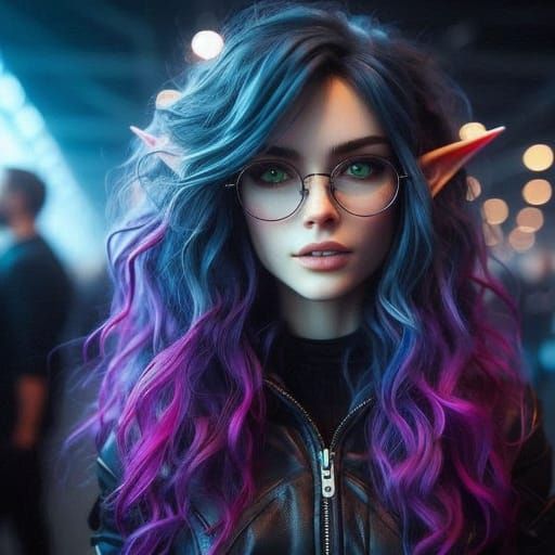 Ethereal Elven Beauty in a Neon-Lit Alleyway