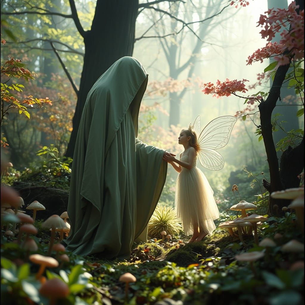 Ethereal Encounter in a Vibrant Mushroom Realm