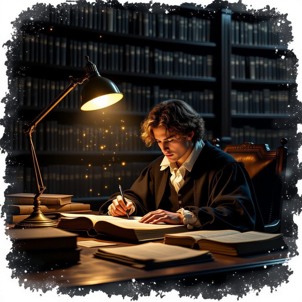 Scholar Studies Ancient Texts in Moody Library Light