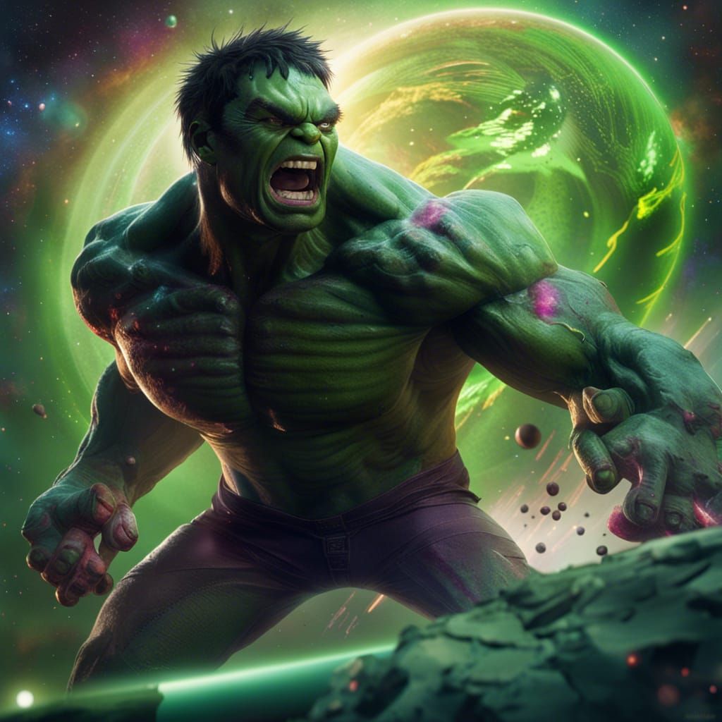 Photorealistic Hulk's Rage on Alien Planet