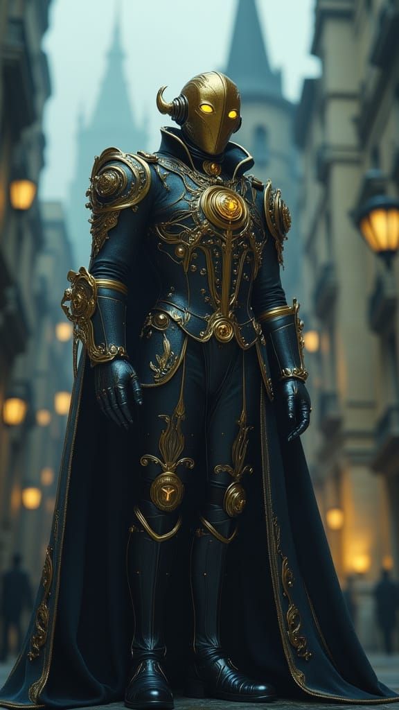 Rogue Automaton in Velvet Coat, Labyrinthine Cityscape