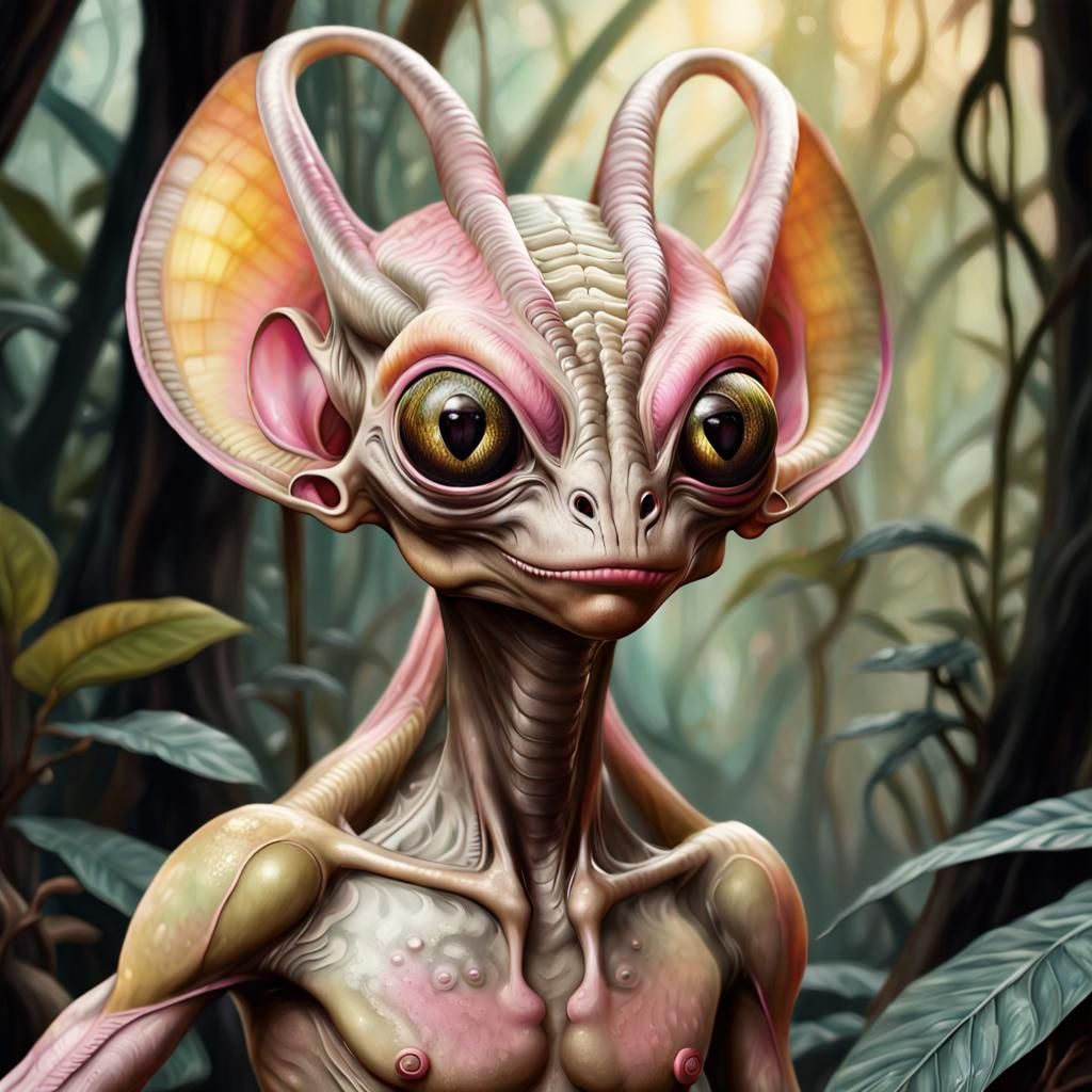 Photorealistic Amphibian Alien in Jungle Environment