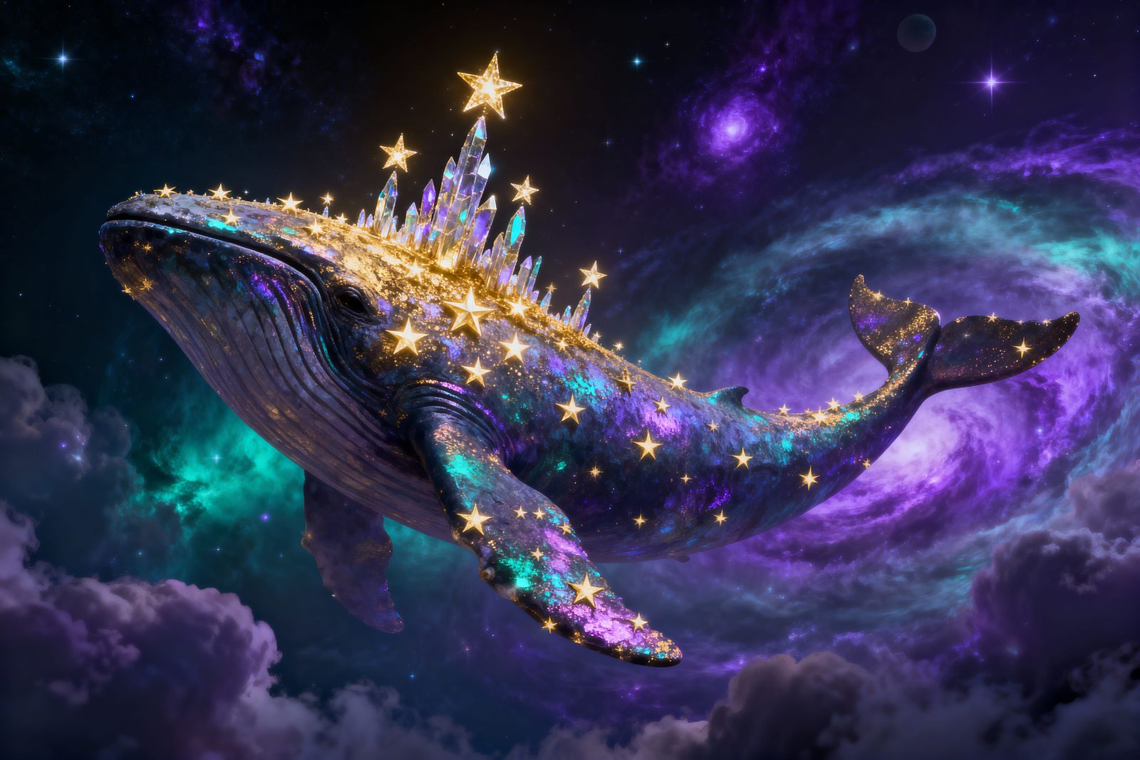 Cosmic Star Whale Gliding Through Nebula