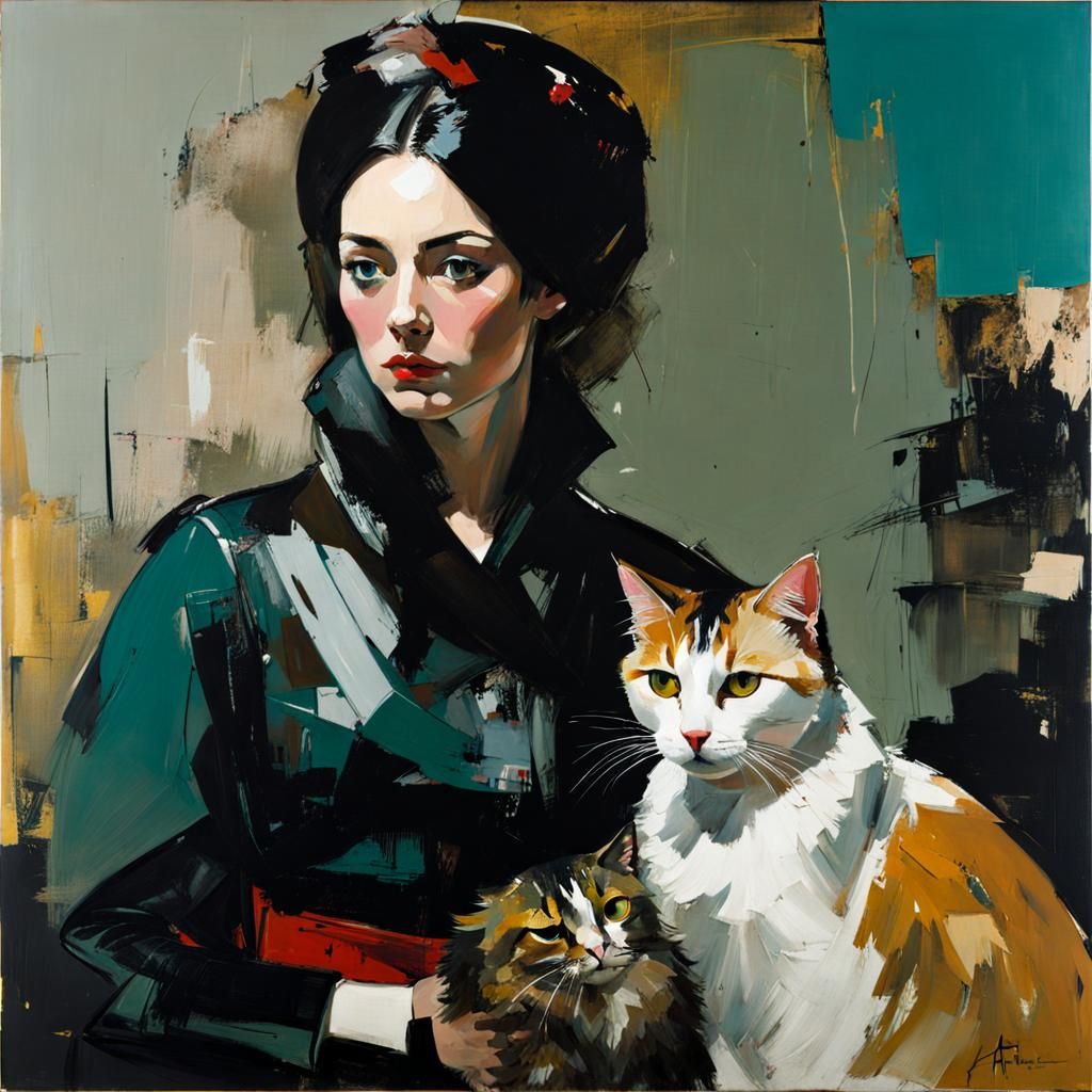 Expressive Portrait of Woman with Cat