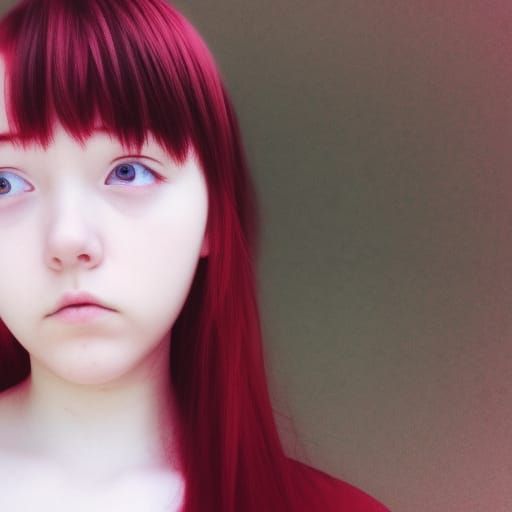Eerie Anime Girl Profile in Red, Fuzzy Photo Style