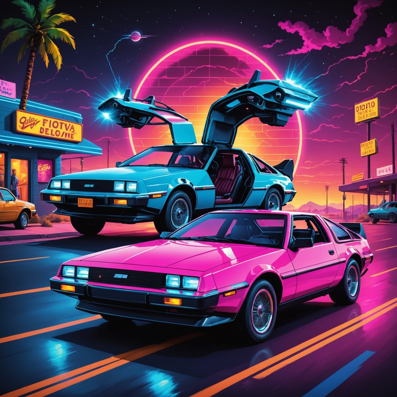Electrifying DeLoreon Road Trip in Neon Retro Style