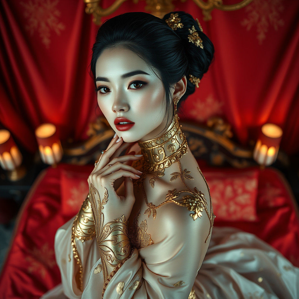 Elegant Woman in Opulent Futuristic Gown