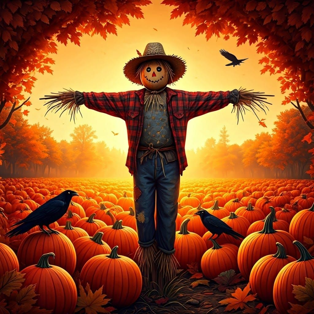 Autumn Scarecrow in Fantasy Landscape