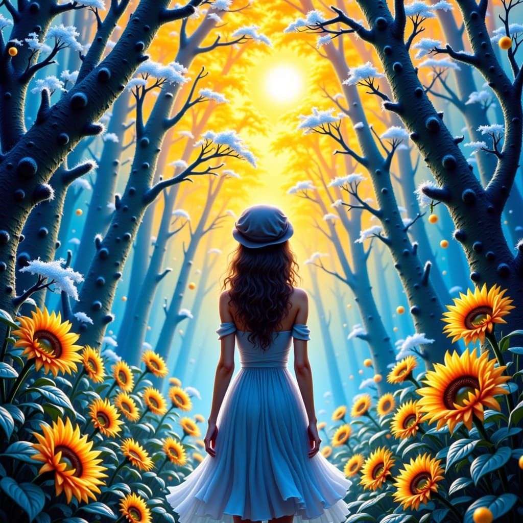 Woman Between Winter and Summer Worlds, Miyazaki Inspired