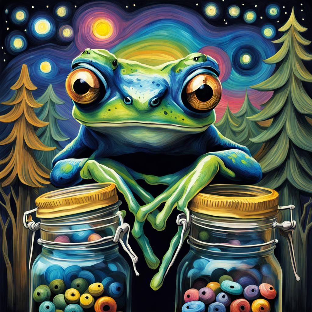 Gothic Tree Frog with Googly Eyes in Van Gogh Style