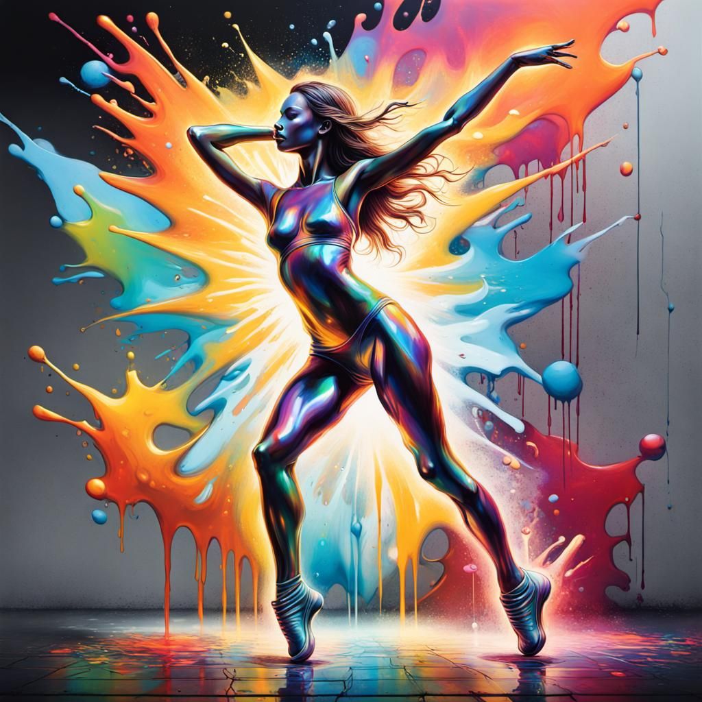 Holographic Prism Dancer in Graffiti Art Style