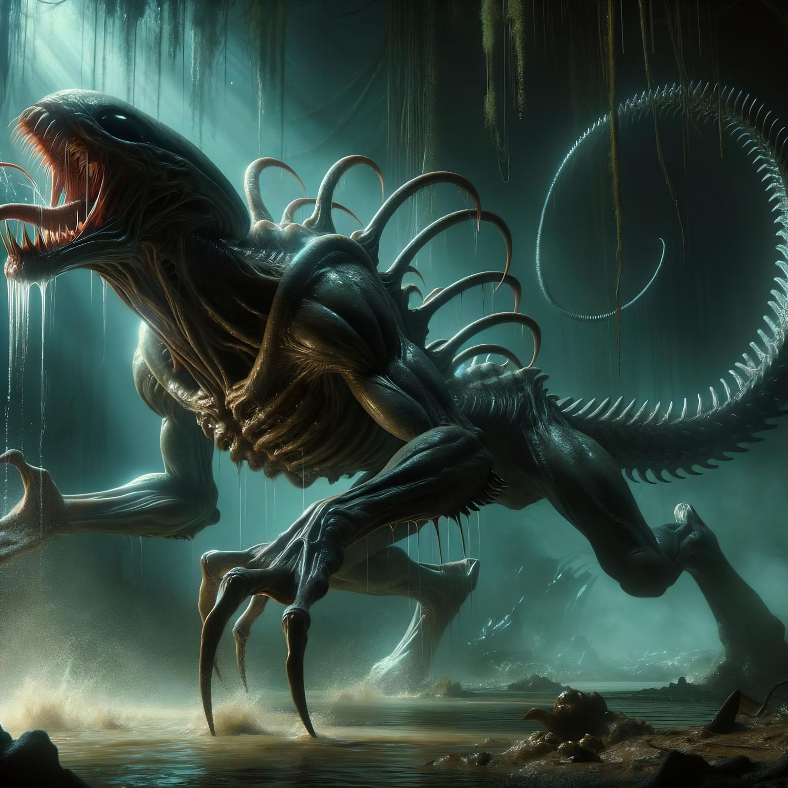 Epic Fantasy Digester Monster in Humid Swamp