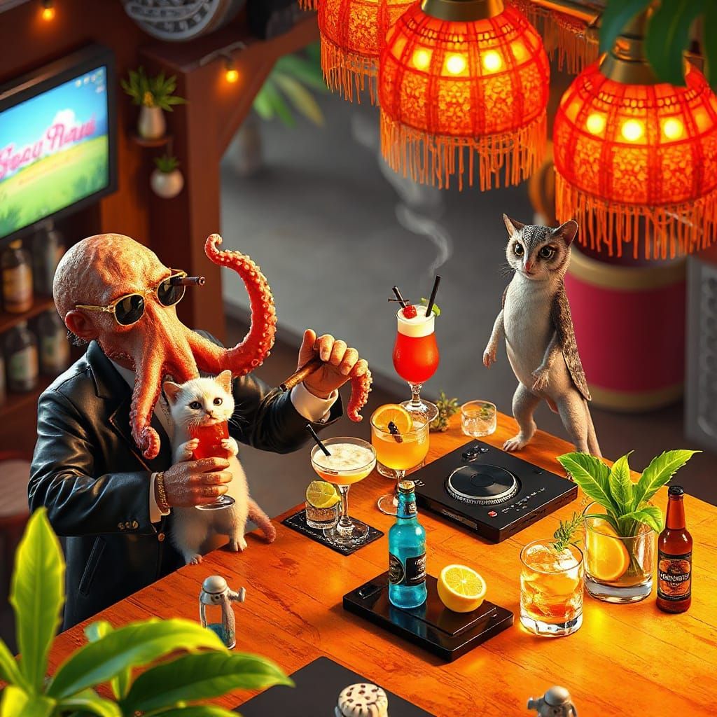 Vibrant Tropical Bar Scene in Isometric Style