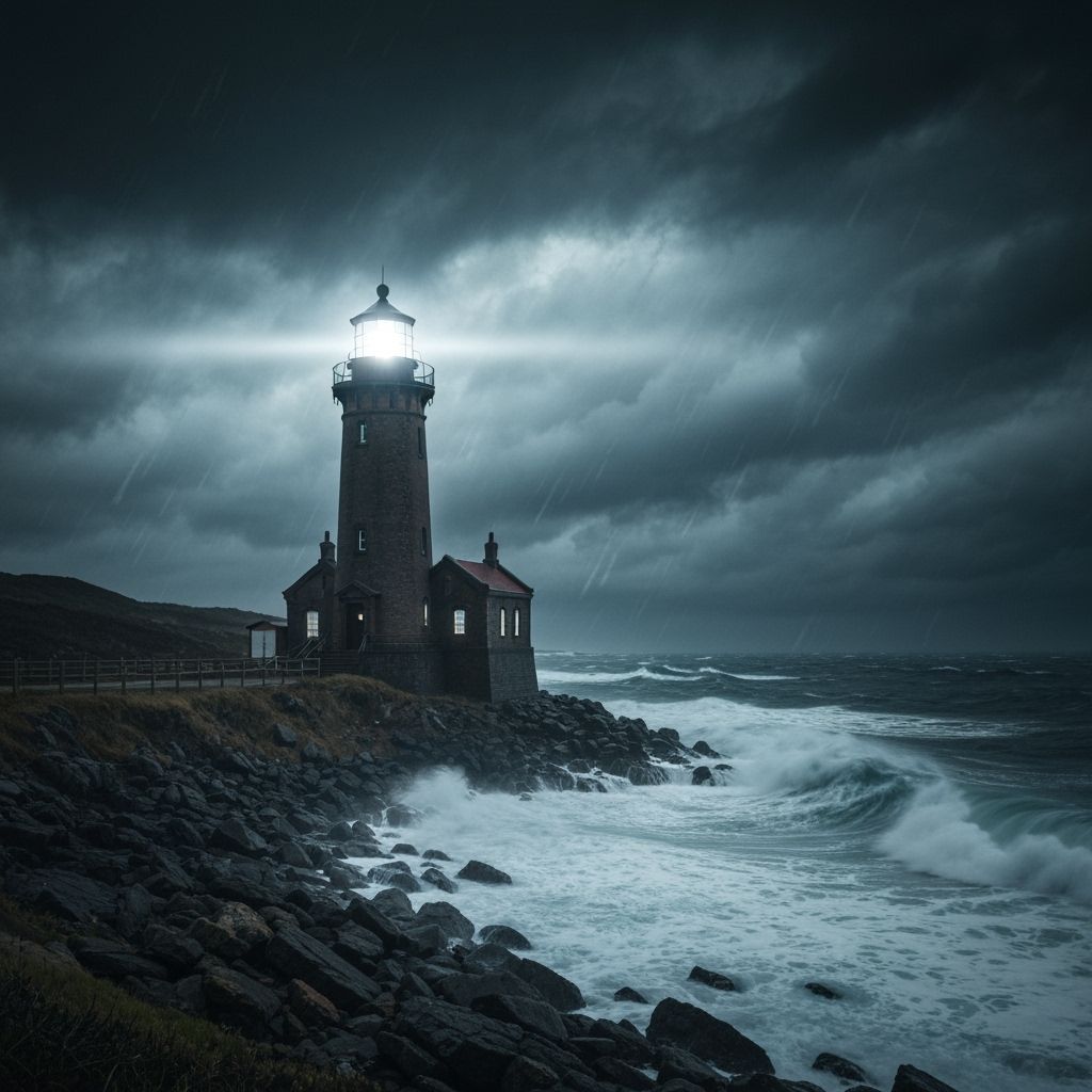 Lighthouse Battling a Stormy Sea