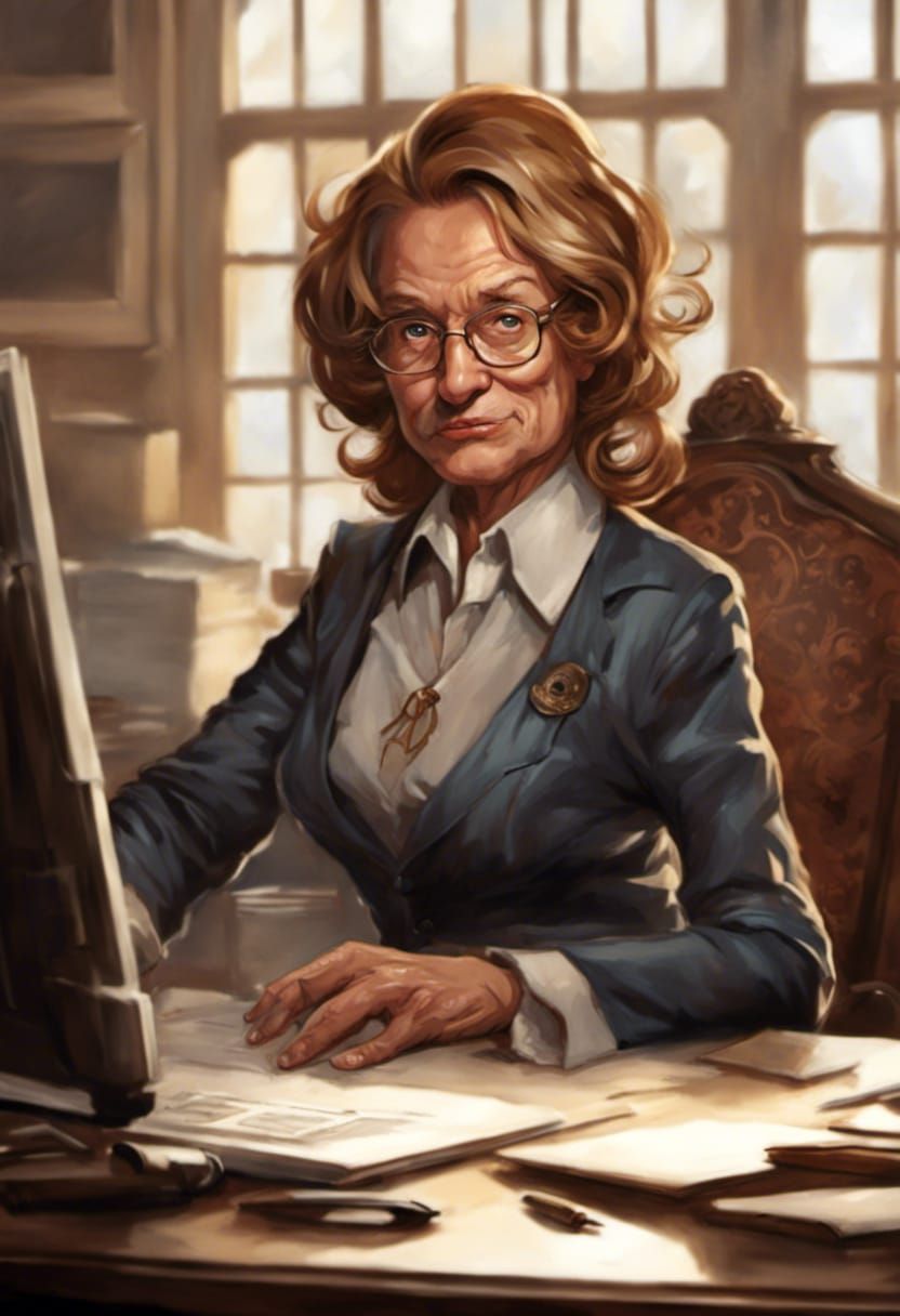 Elderly Secretary in Comic Book Art Style