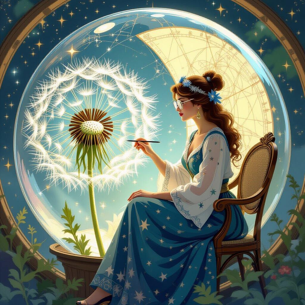 Celestial Cartographer Charts Stars in Art Nouveau Style