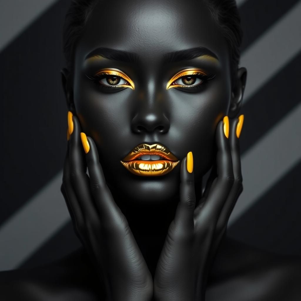 Striking Portrait: Woman with Matte Black Skin and Metallic ...