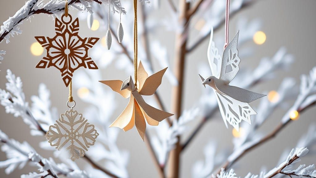Delicate Origami Paper Ornaments Adorn a Majestic Paper Tree