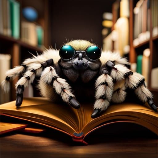 Iridescent Tarantula Reads in Library: Digital Art