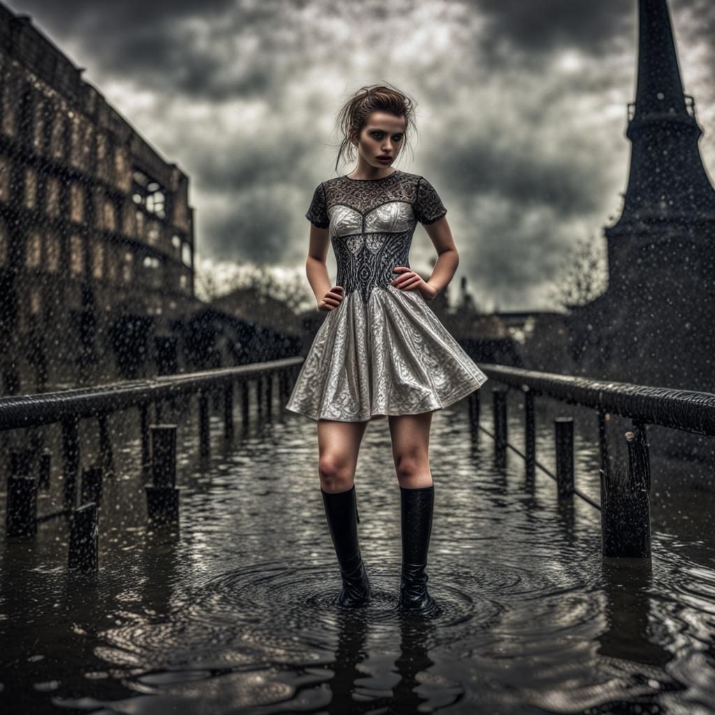 Hyperrealistic Woman in Wetlook Dress, Cinematic Lighting