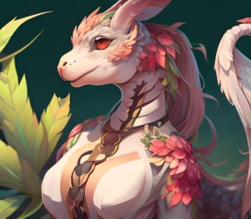 Red Dragoness Hybrid in Detailed Anime Style