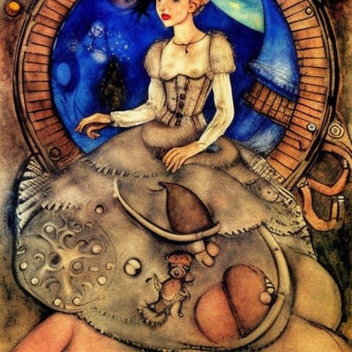 Steampunk Mouse in Winter Fantasy Fairycore Scene