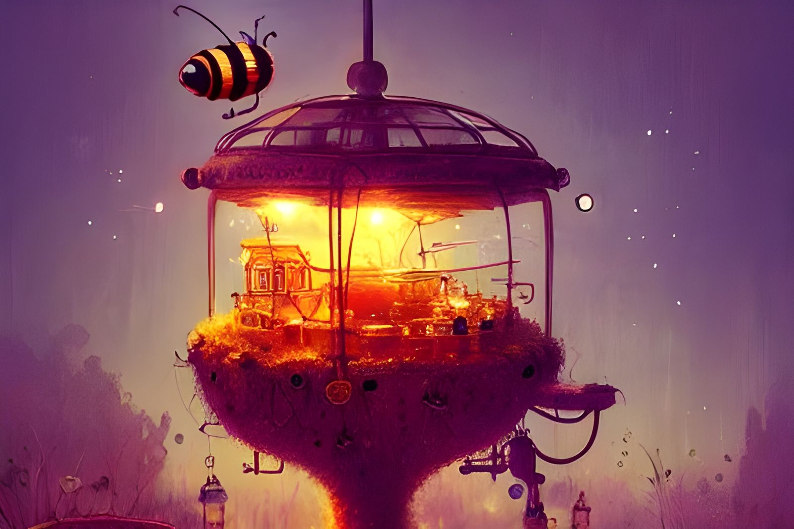 A honeypunk honey machine in a fairy world Again