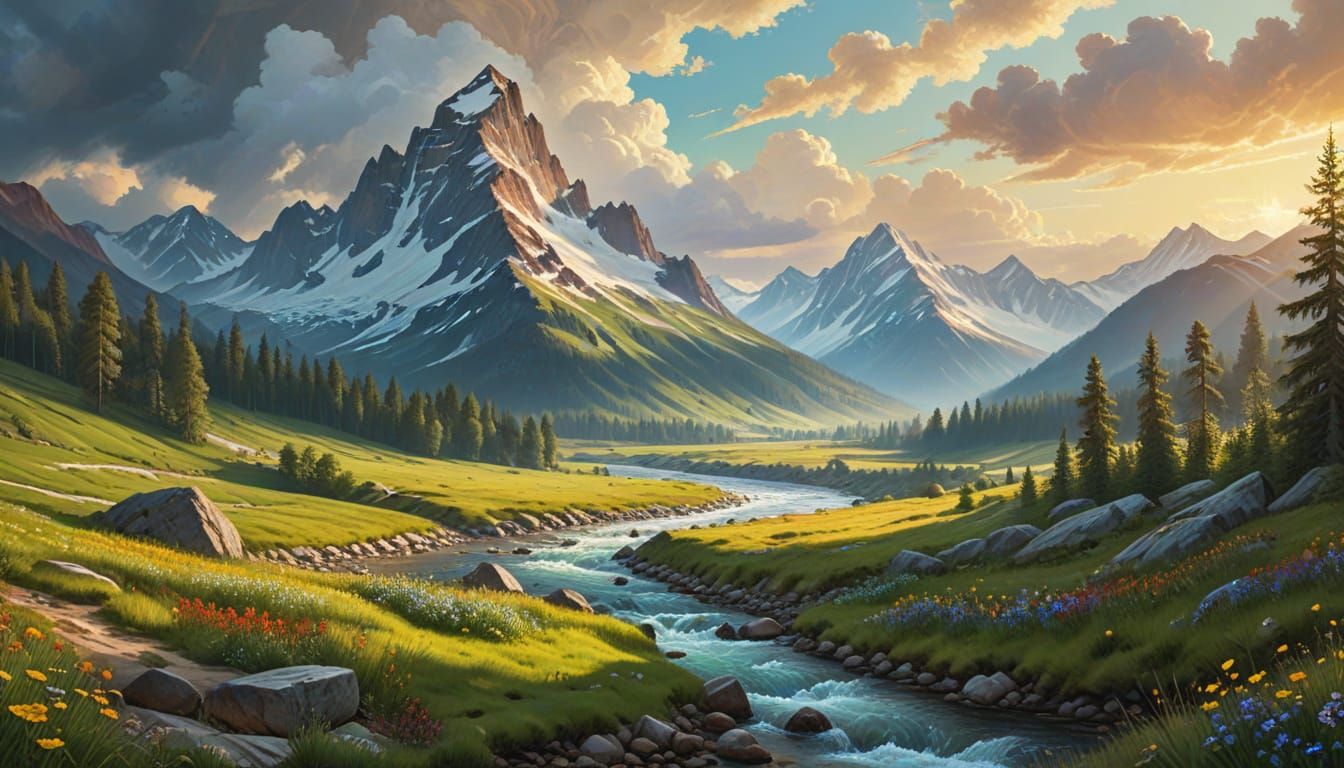 Majestic Mountain Valley Landscape at Sunrise