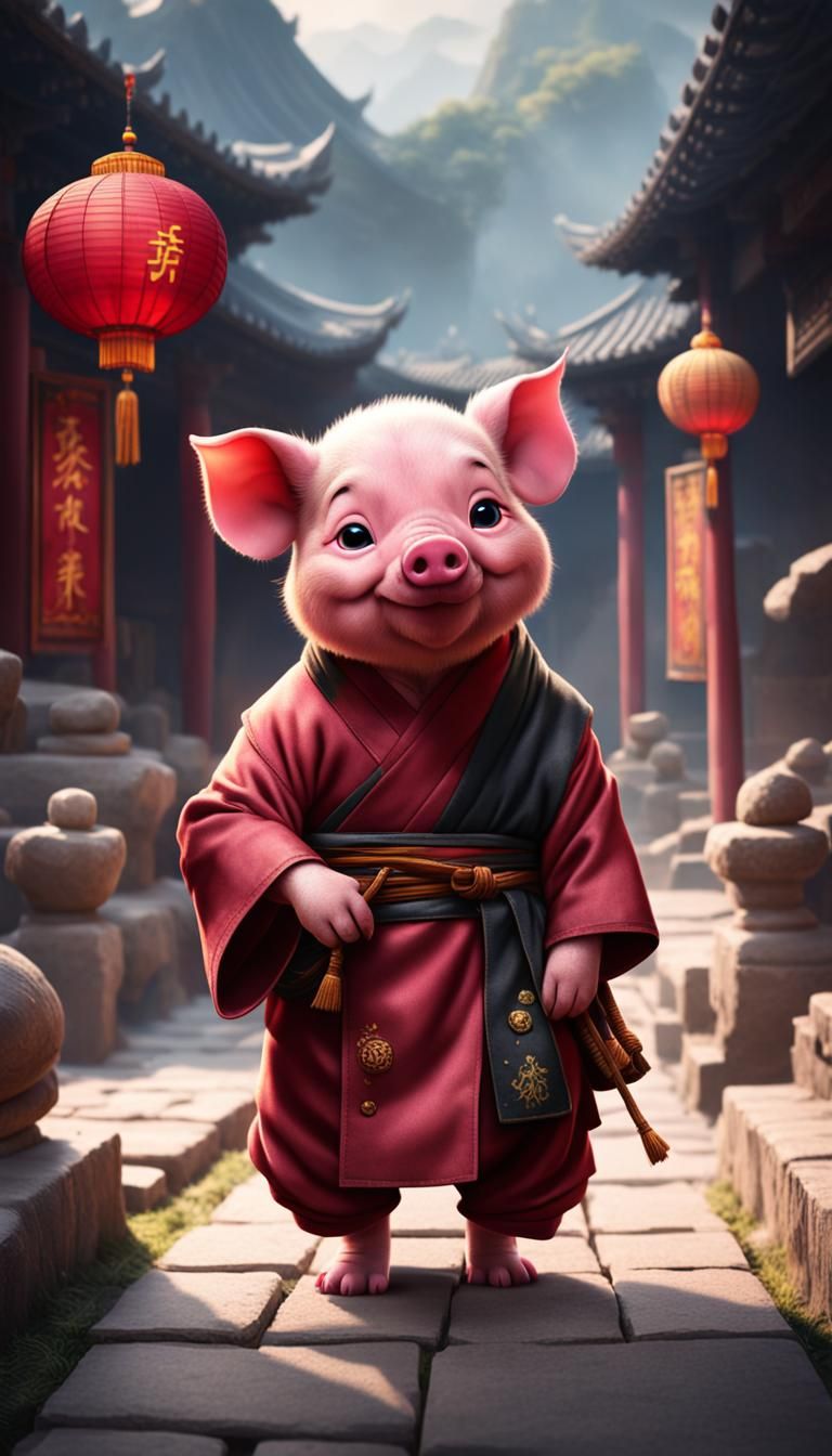 Piglet Monk in Chinese Zodiac Poster Art