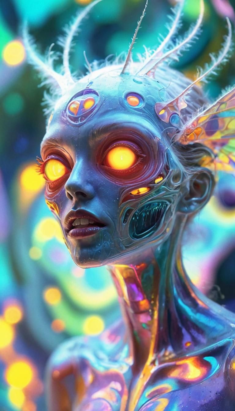 Surreal Psychedelic Entity in Hyper-Realistic Oil Slick Styl...