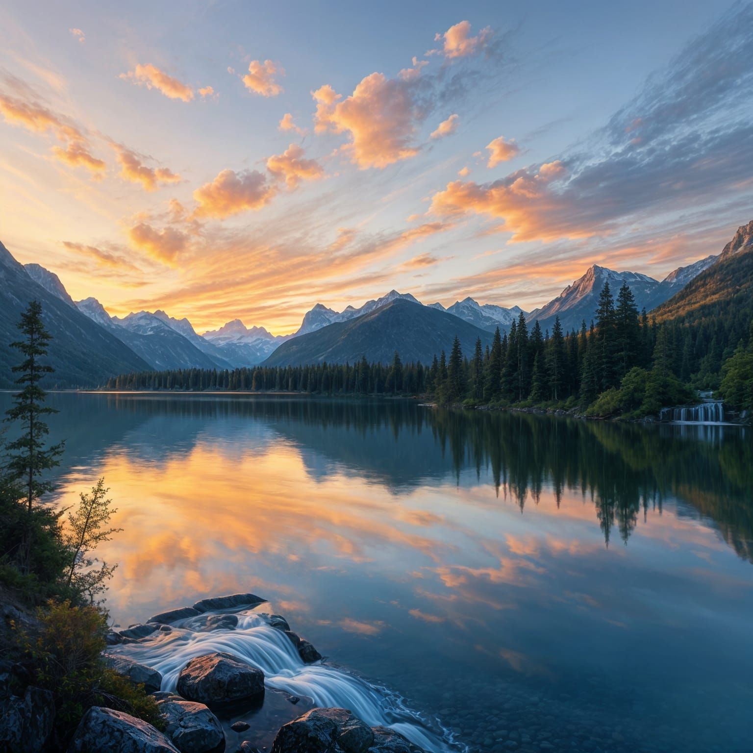 Ethereal Sunset Lake Scene in Impressionistic Style