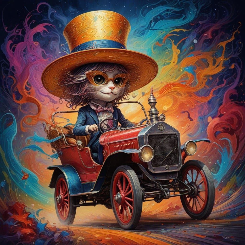 Rolling Top Hat in Whimsical Fantasy Landscape