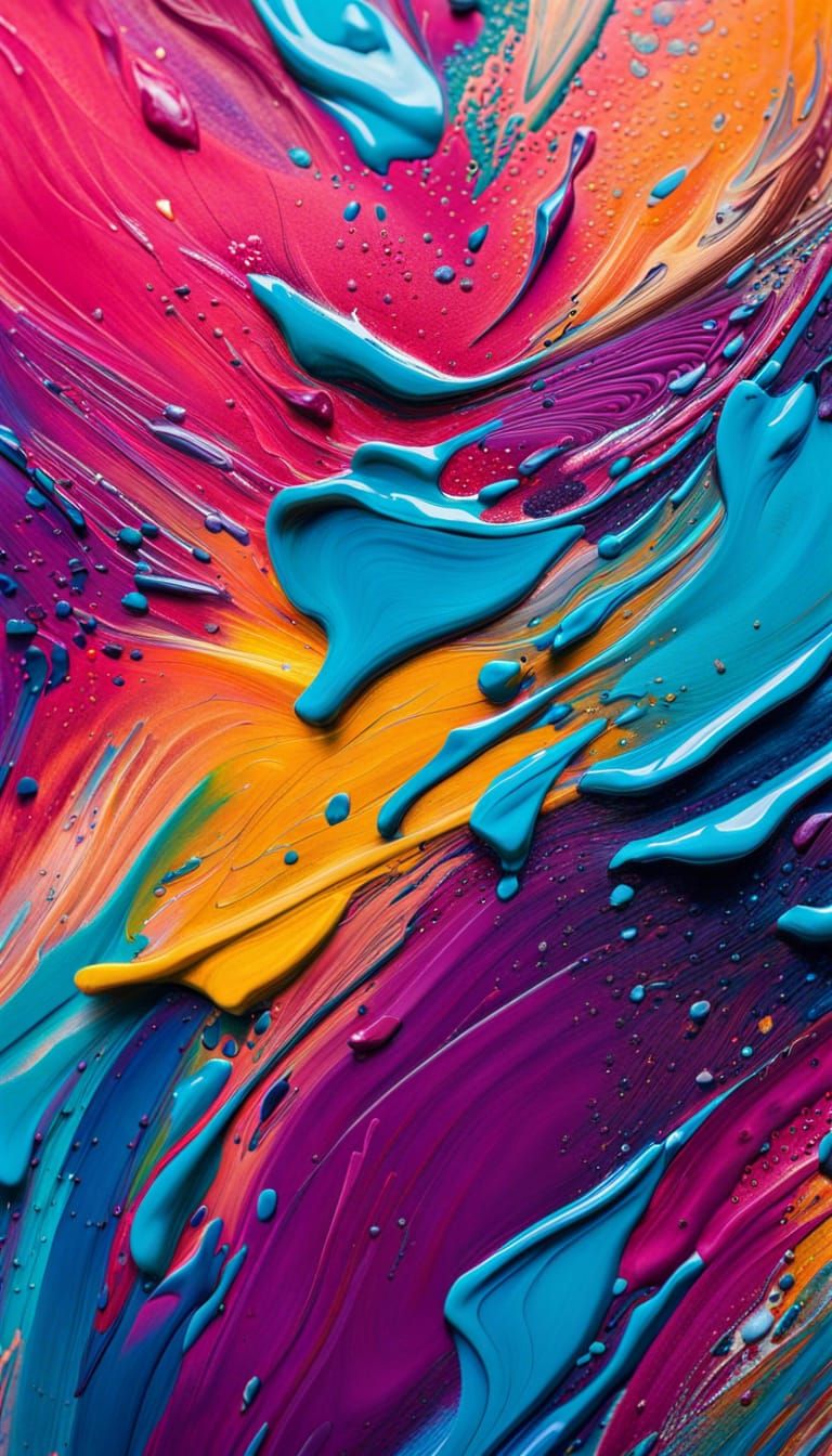 Colorful Abstract Acrylic Painting Close-Up