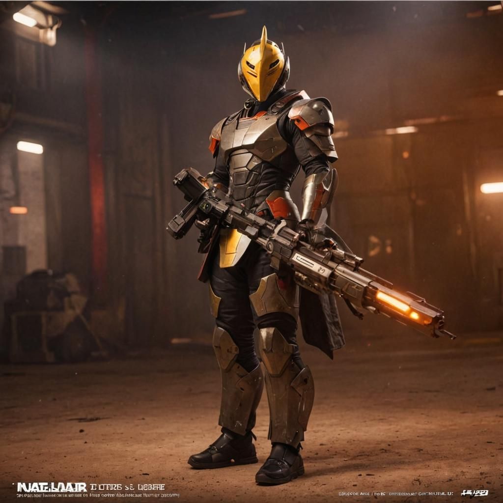 Intense Wide-Angle Shot of a Future Fighter