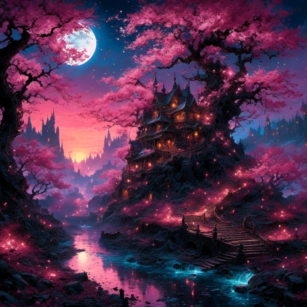 Gothic Cherry Blossom Fantasy in Darkest Dungeon Style