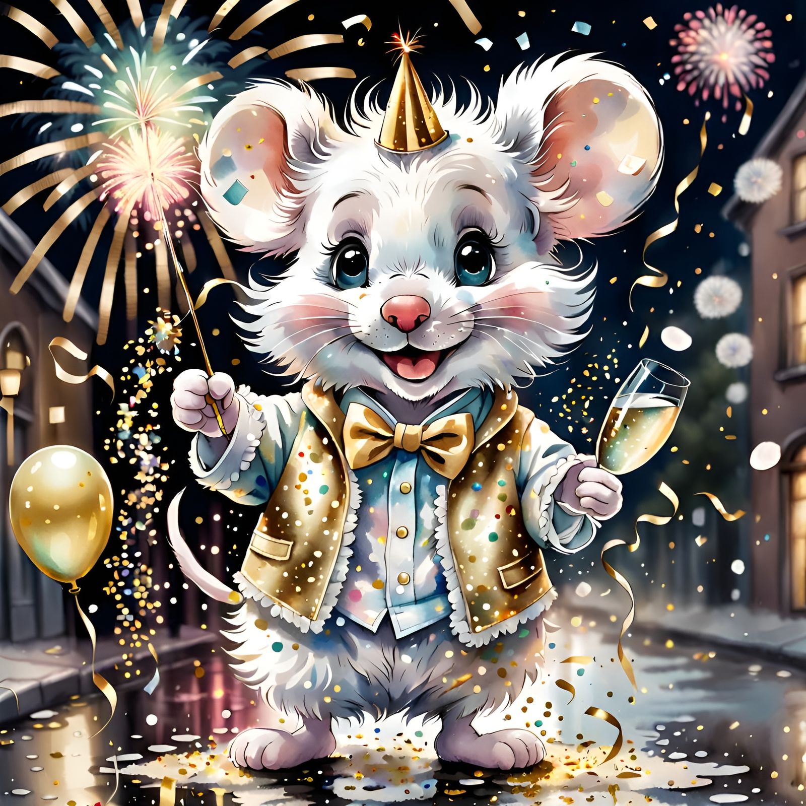 Cute Baby Mouse Celebrates Birthday with Confetti