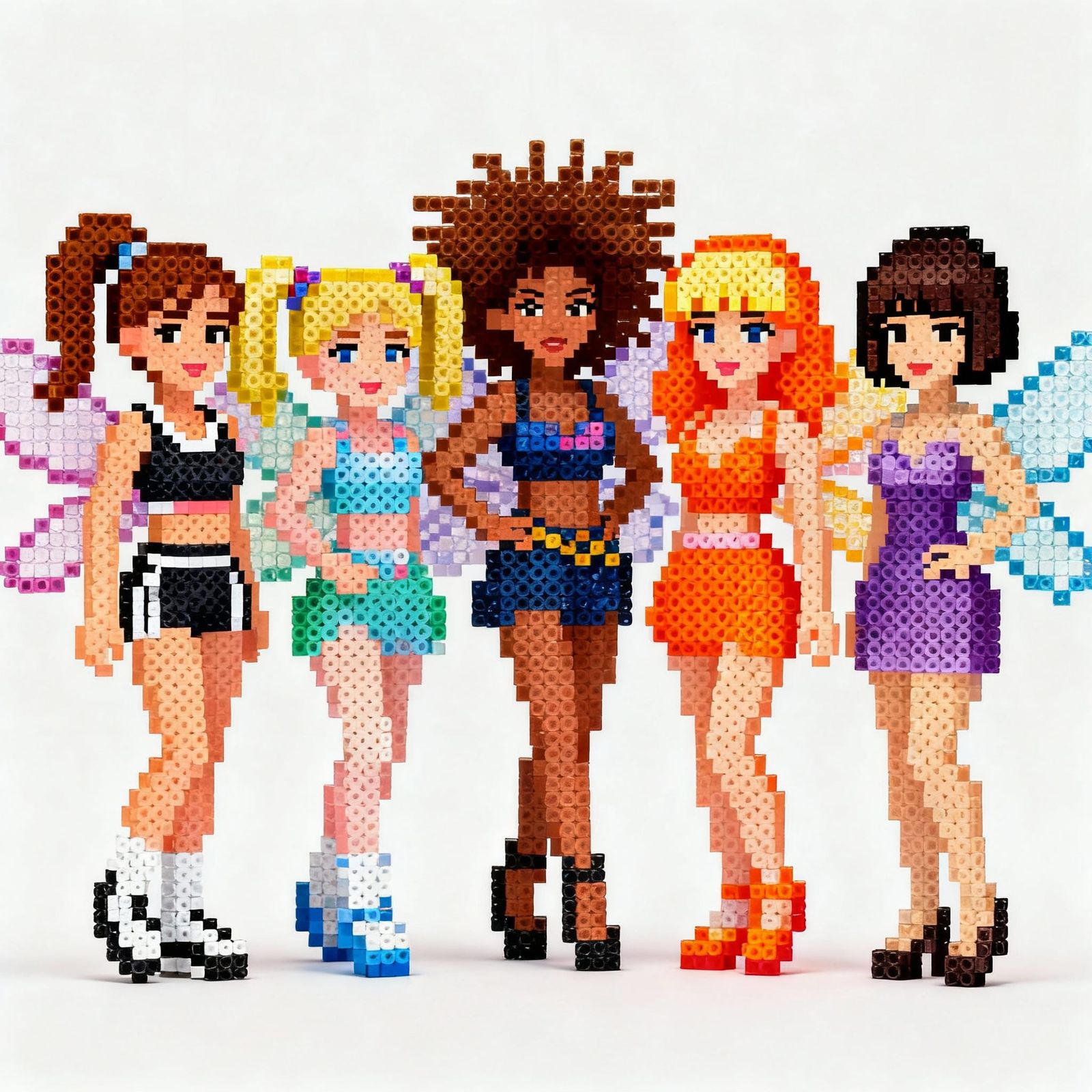 Spice Girls Fairies in Pixelated Fuse Bead Art Style