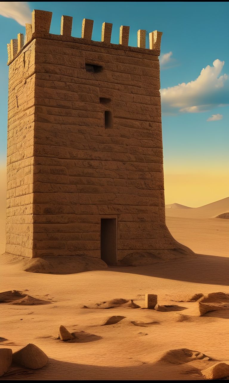Ancient Tower in Desert Landscape Matte Painting