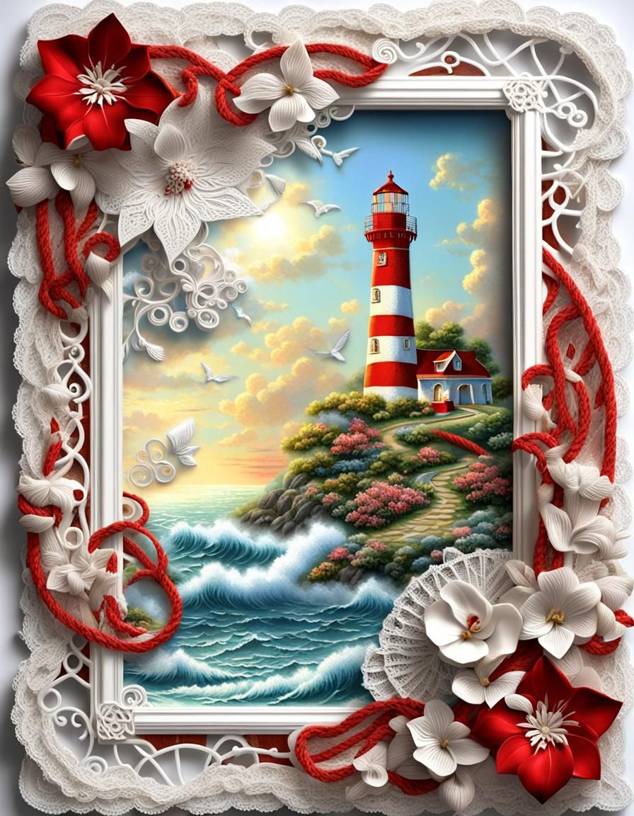 Surreal Lighthouse in Vintage Scrapbook Page