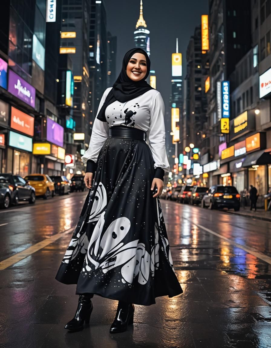 Middle Eastern Woman in Futuristic City, Pop Art Style